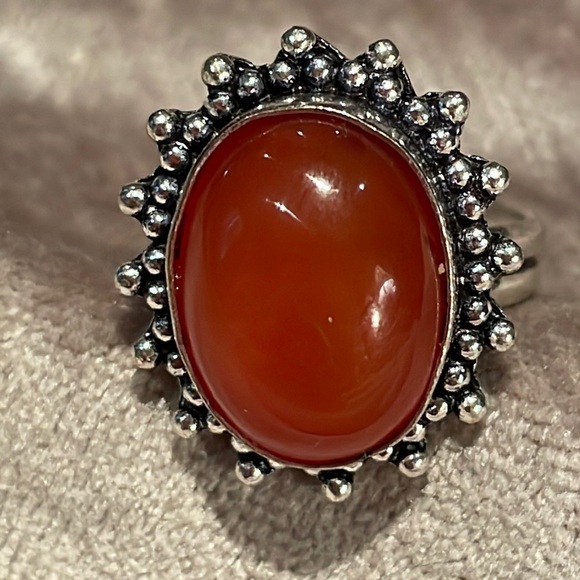 Carnelian Silver Oval Ring Size 8 - Picture 1 of 5
